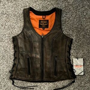Milwaukee Leather Women's Distress Brown Leather Vneck Rider Vest with Side Lace